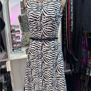 ANTONIO MELANI Black and White Zebra Print Midi Dress